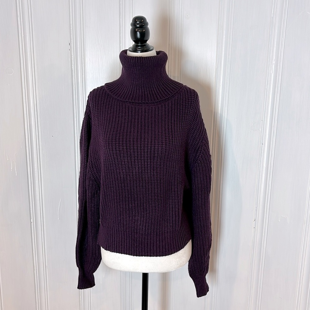 NWOT WOMANCE cropped oversized aubergine turtleneck